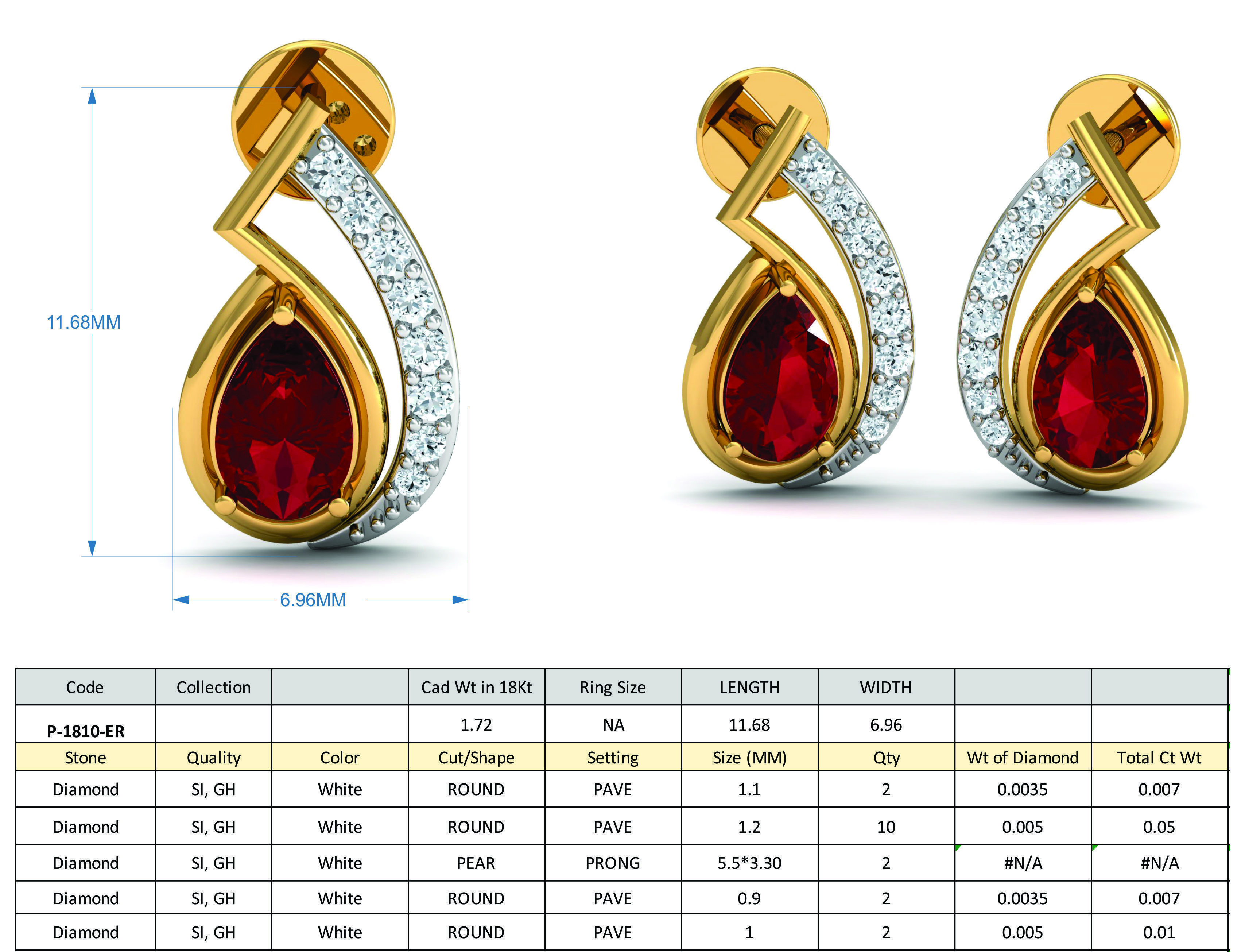 Women Pear Diamond Earrings 3dm STL FBX OBJ Render Details 3D print model_3