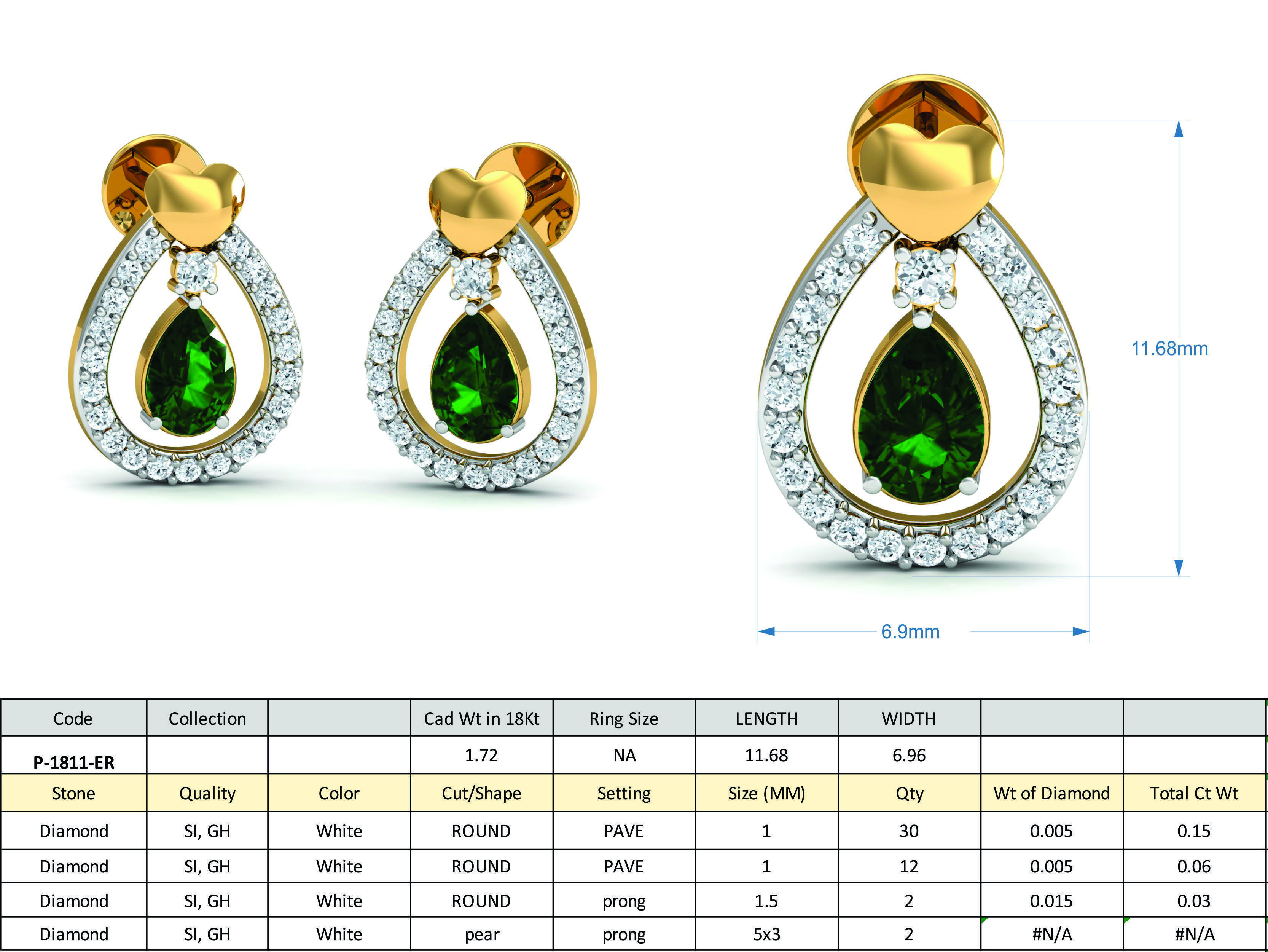 Women Pear Diamond Earrings 3dm STL FBX OBJ Render Details 3D print model_3