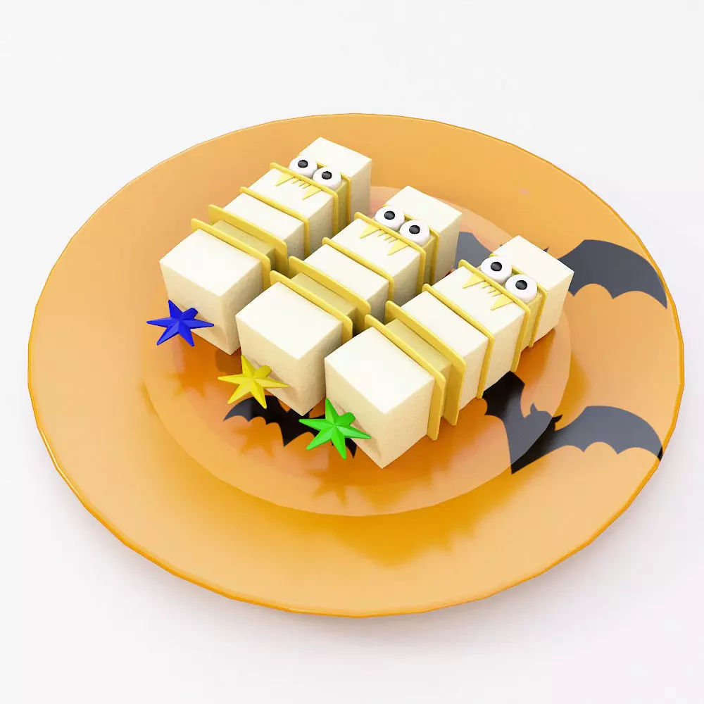 Cheese sticks or cubes Halloween food 3d model 3D model_0