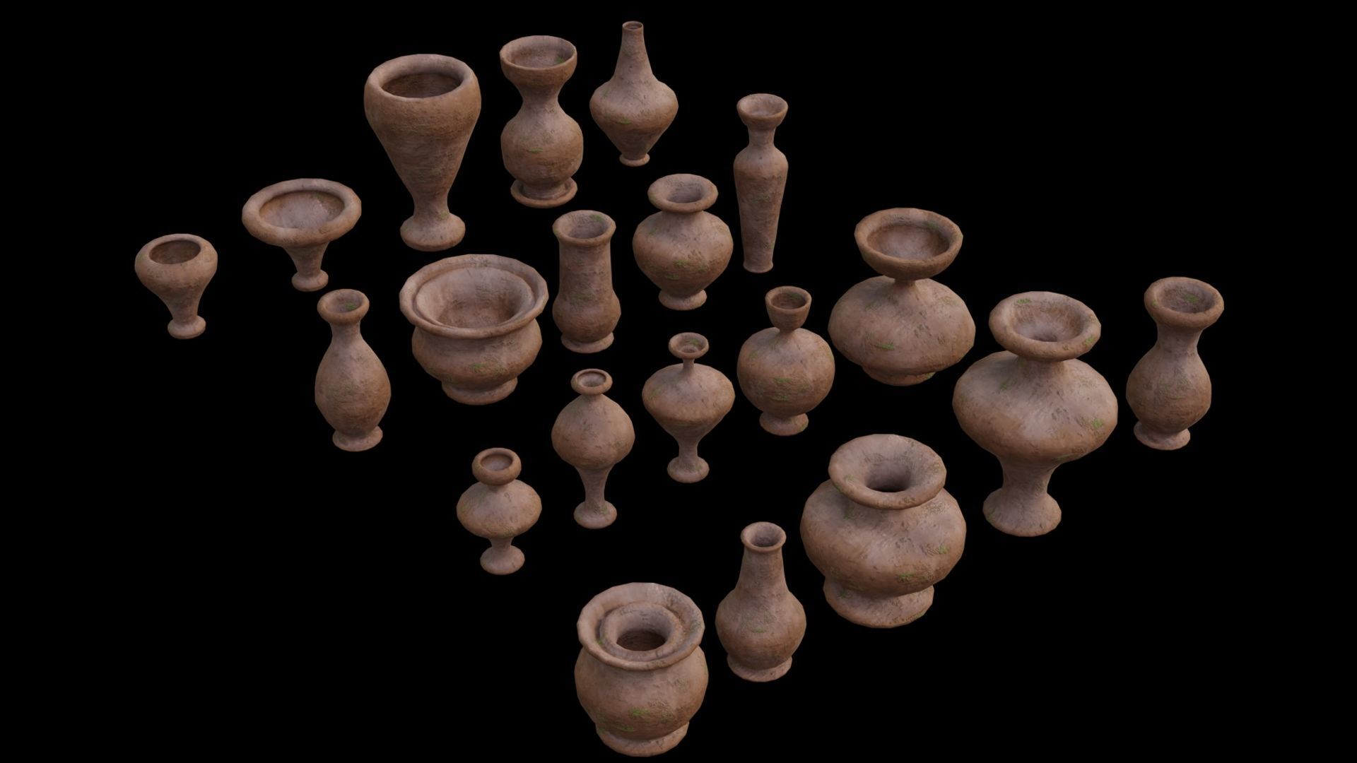 Clay Pots Pack Low-poly 3D model_2