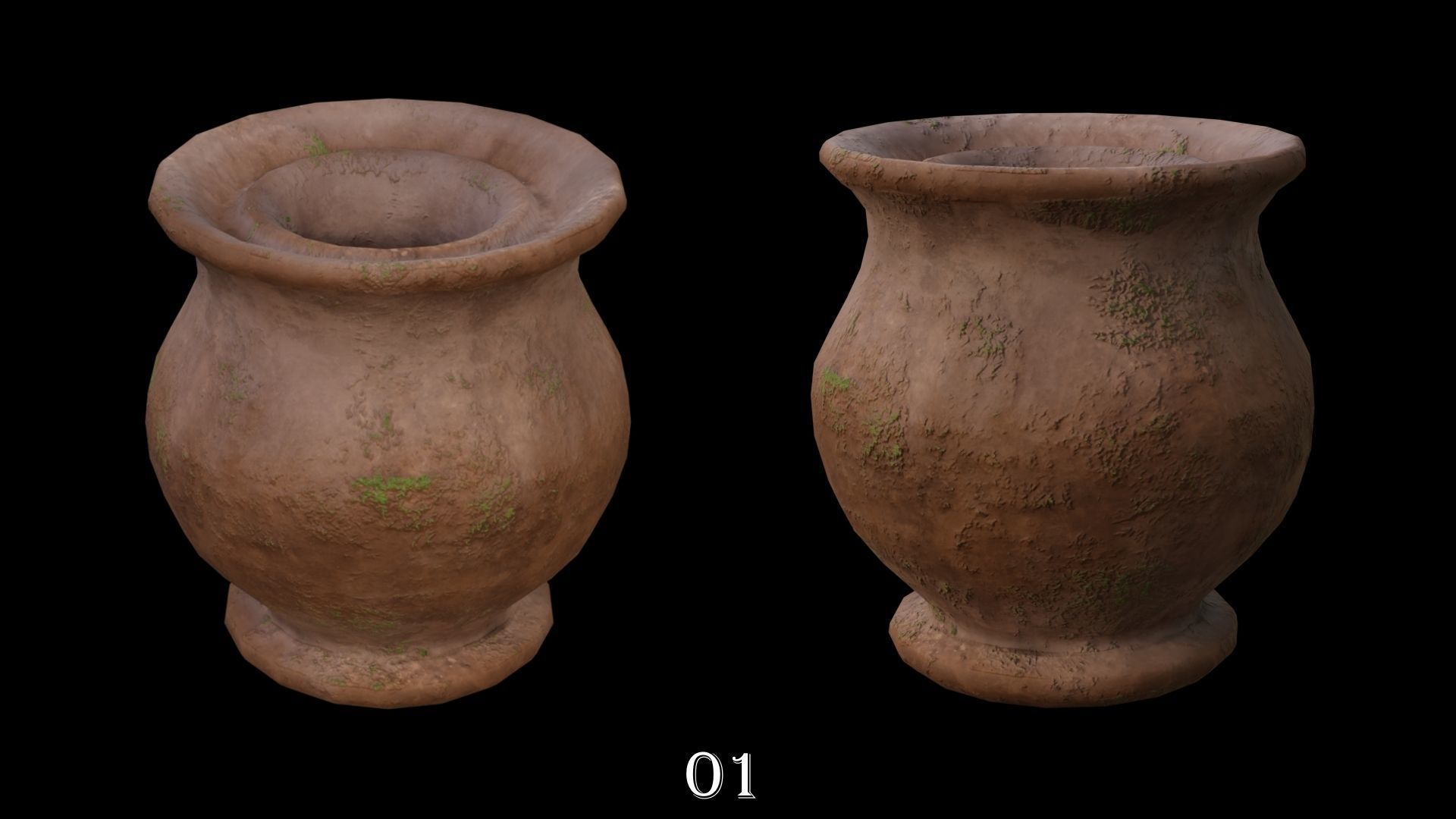 Clay Pots Pack Low-poly 3D model_3