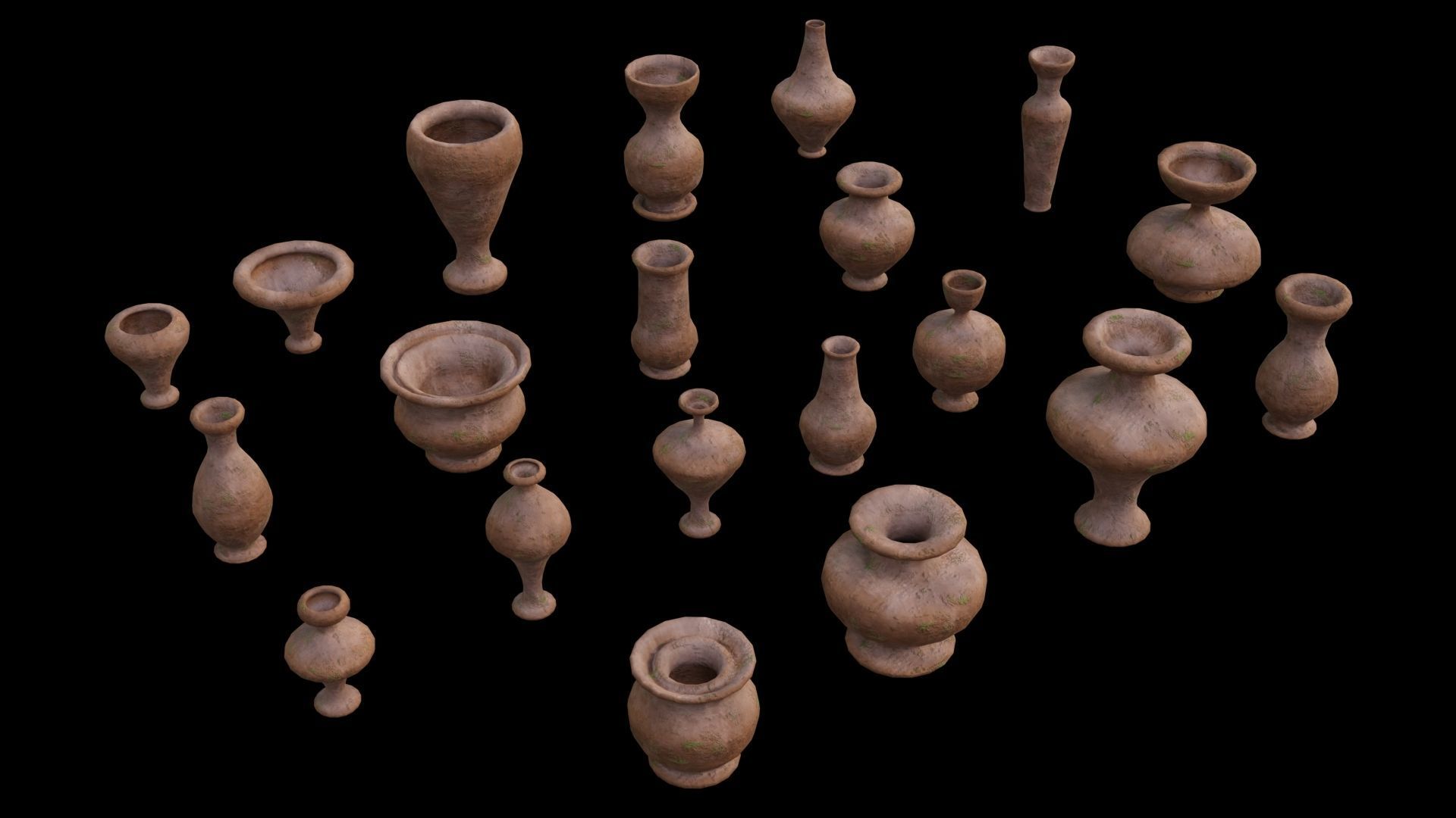 Clay Pots Pack Low-poly 3D model_1