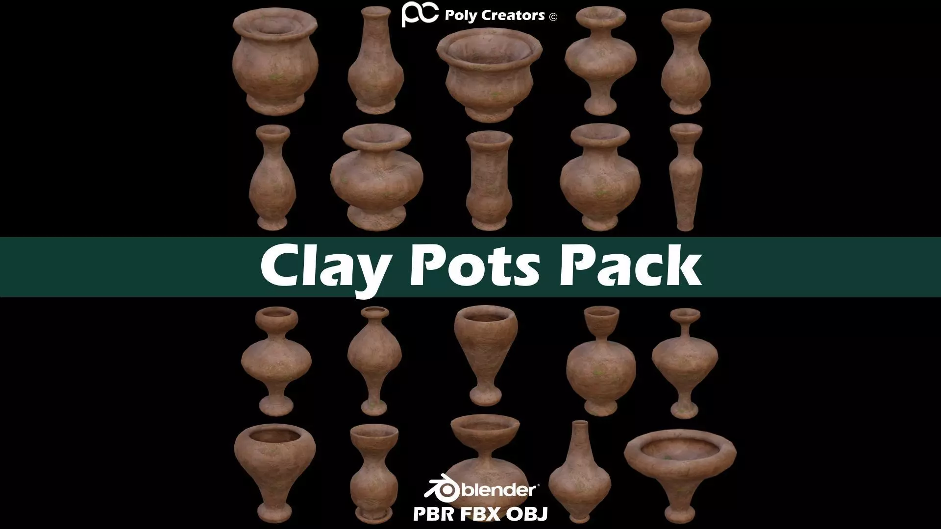 Clay Pots Pack Low-poly 3D model_0