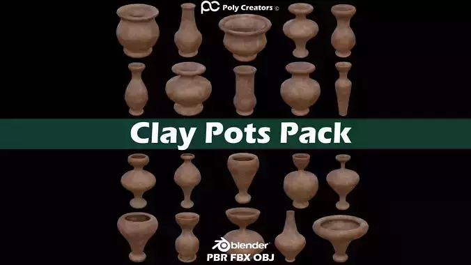 Clay Pots Pack Low-poly 3D model