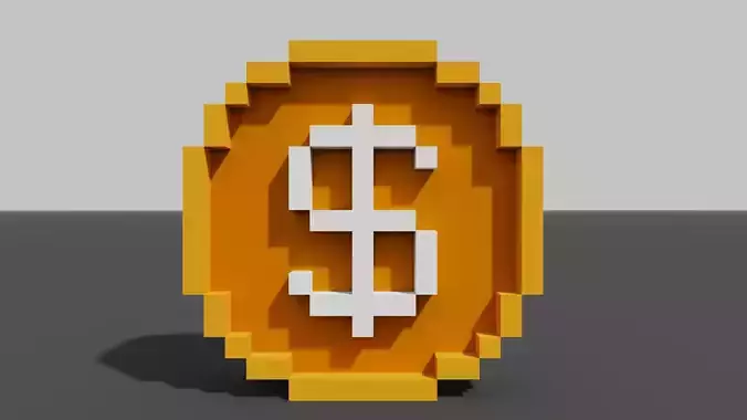 US dollar 8bit two sided coin Low-poly 3D model