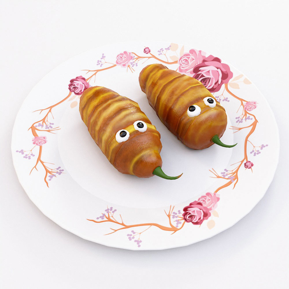 Crispy chili rolls Halloween food low poly 3d model  Low-poly 3D model_2