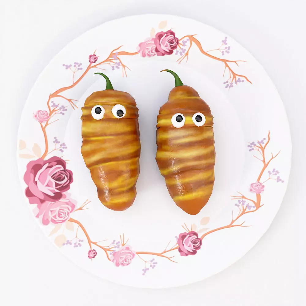 Crispy chili rolls Halloween food low poly 3d model  Low-poly 3D model_0