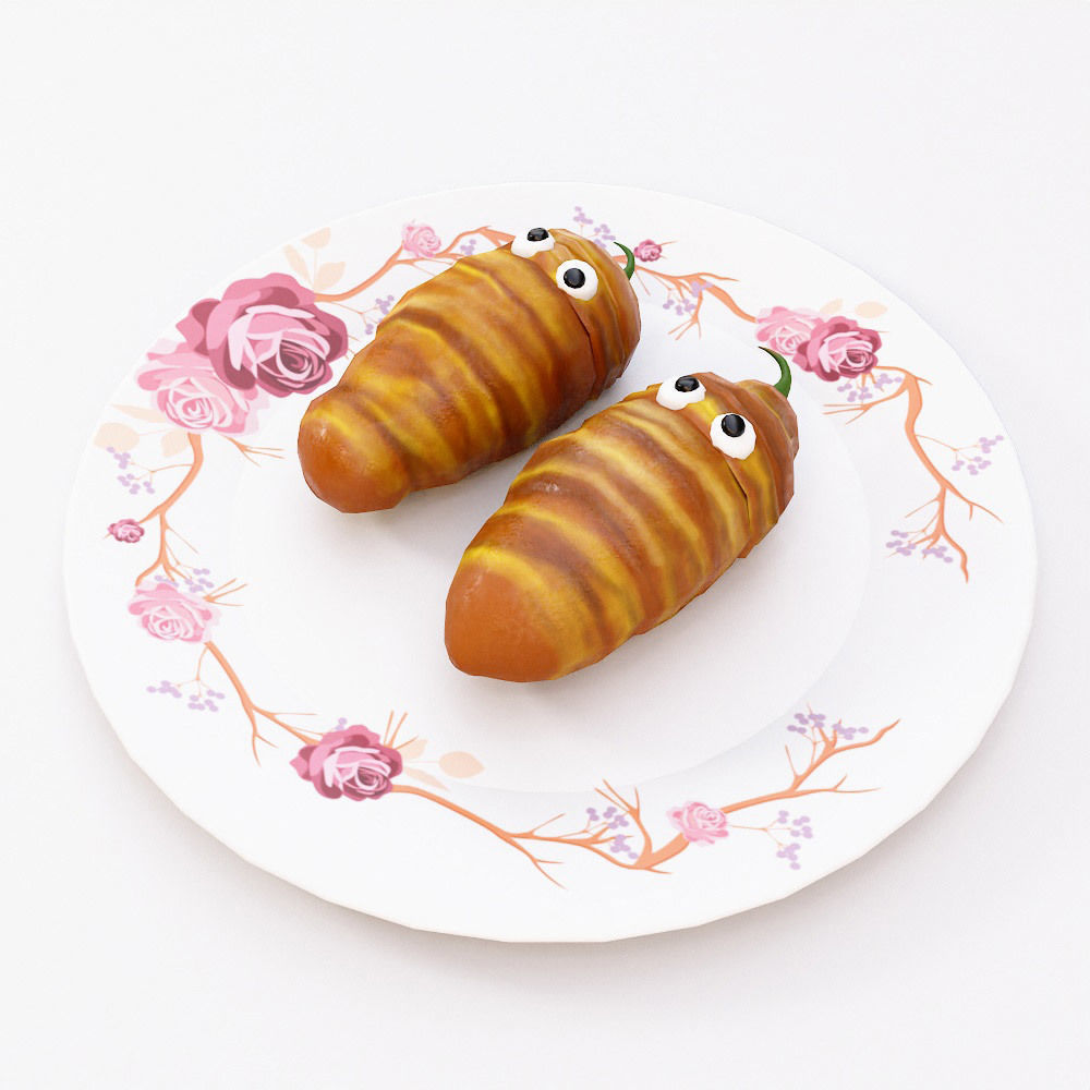 Crispy chili rolls Halloween food low poly 3d model  Low-poly 3D model_1