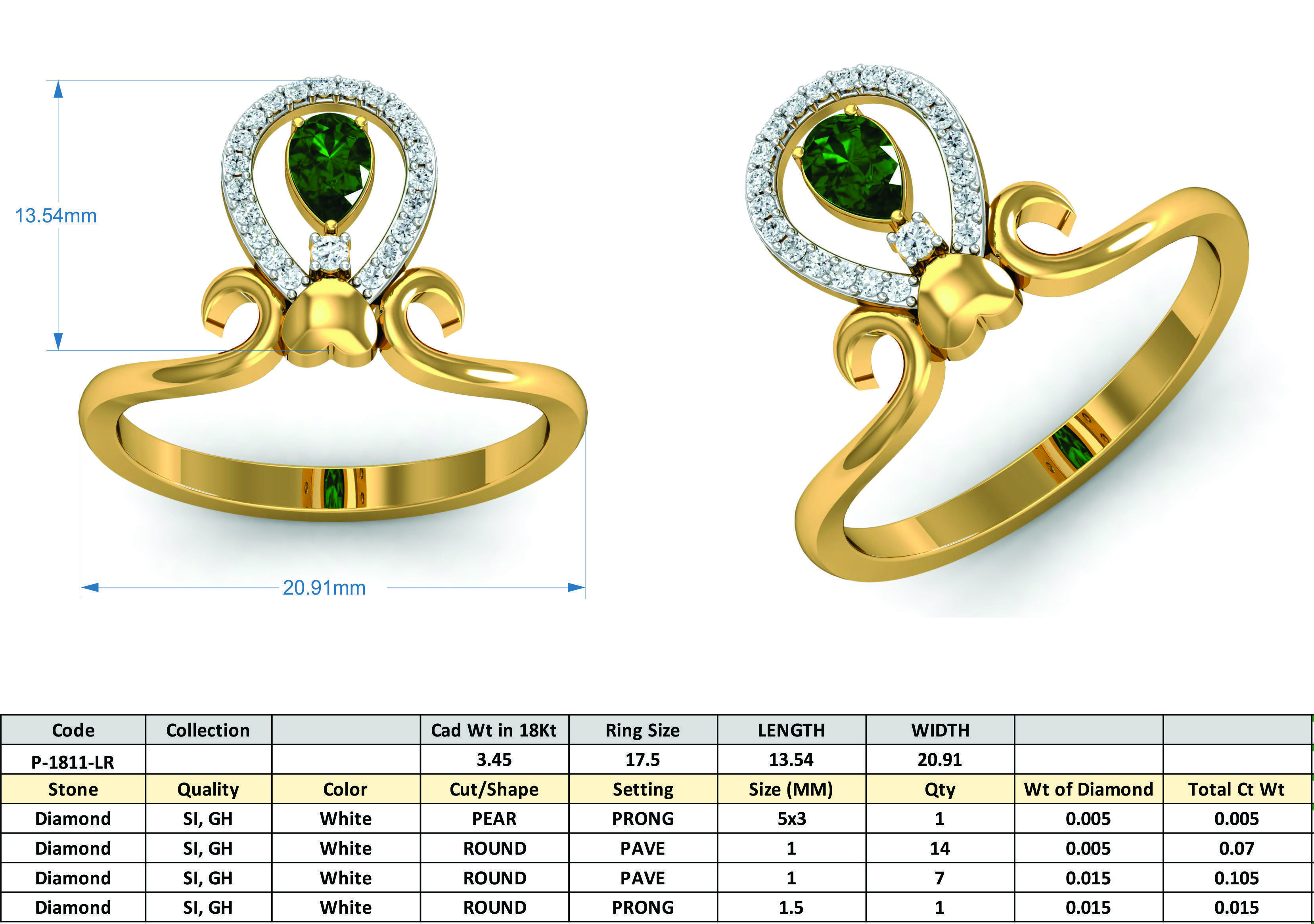 Solitaire Wedding Engagement Pear Diamond Ring 3D print model_3