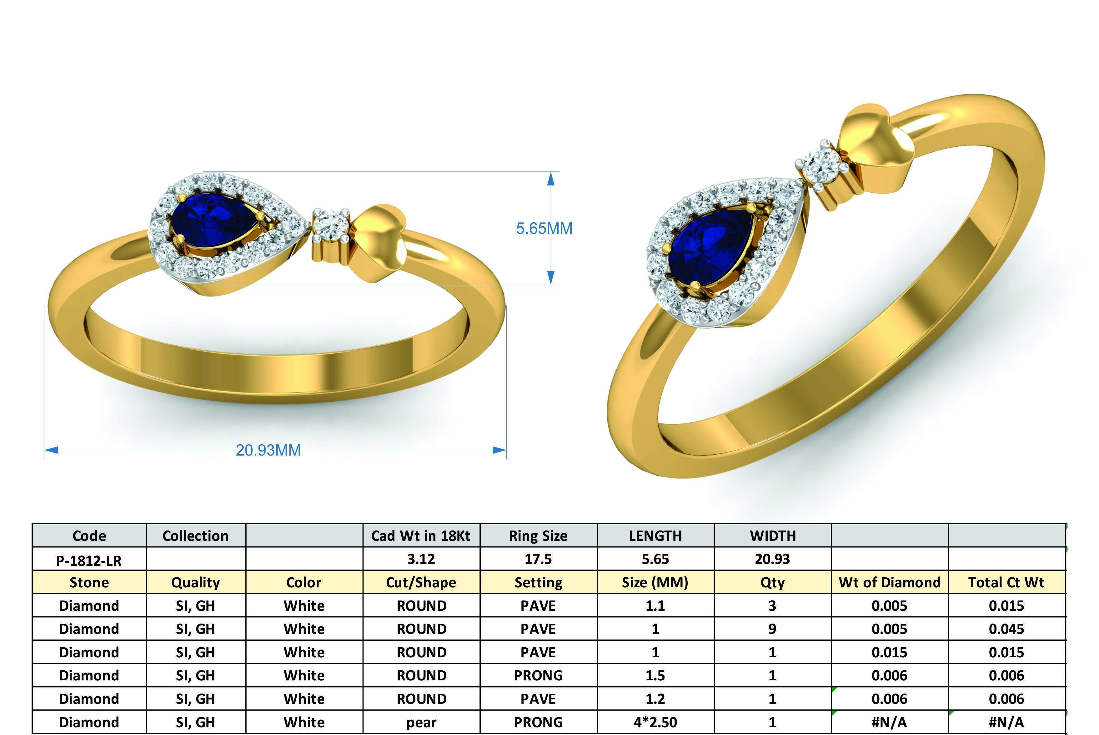 Solitaire Wedding Engagement Pear Diamond Ring 3D print model_3