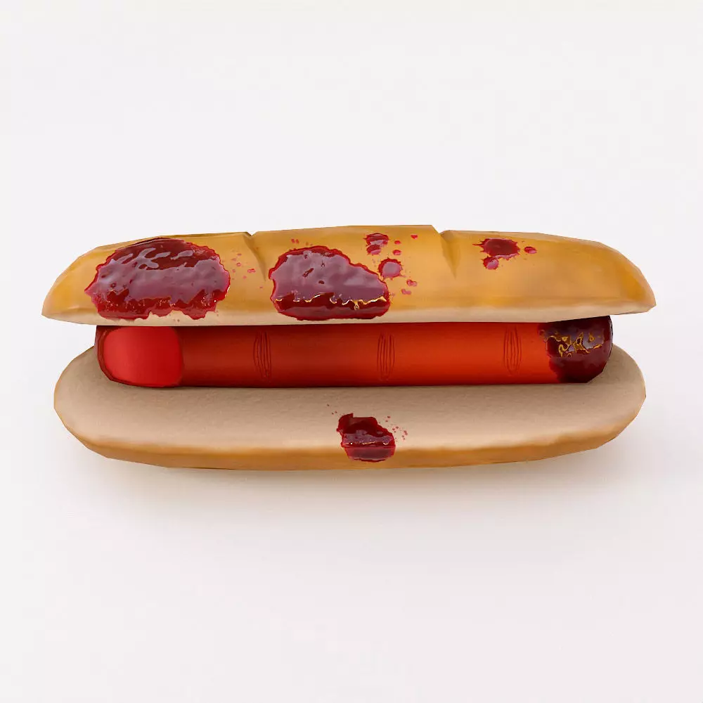 Bloody hotdog Halloween food 3d model Free low-poly 3D model