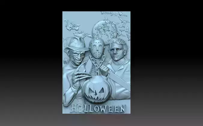 Halloween plaque with three people 3D print model