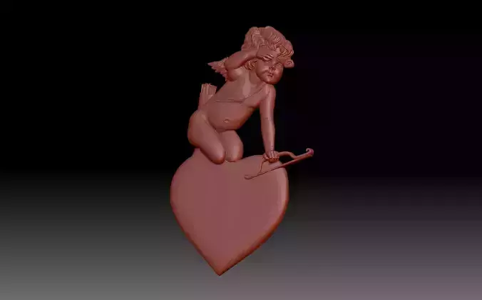 Cupid sculpture of holding heart 3D print model