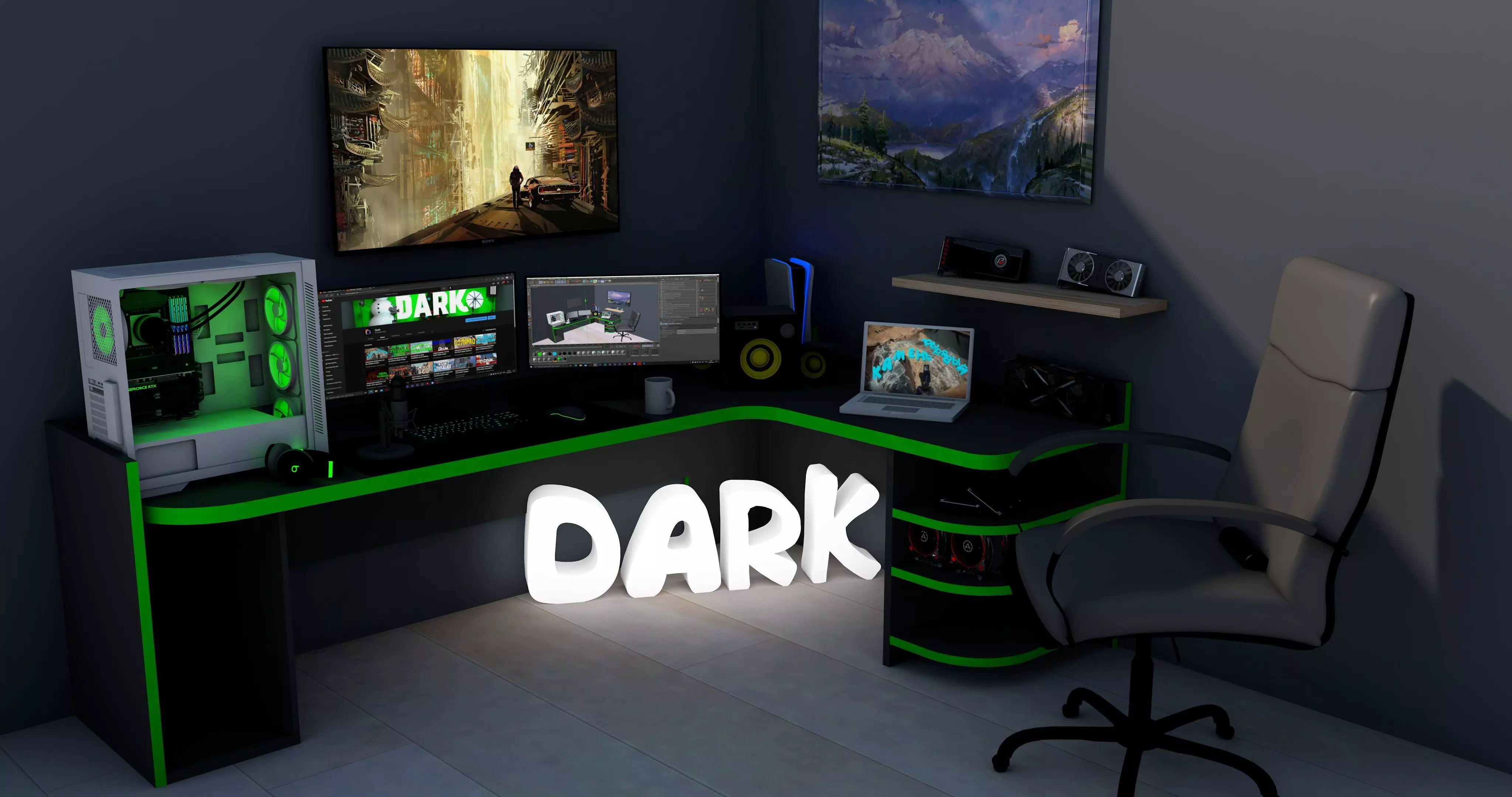 a room with a computer Low-poly 3D model