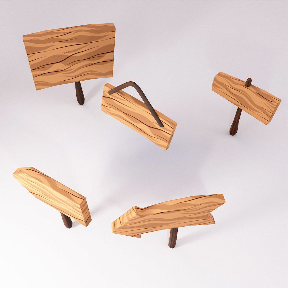 Sign boards low poly 3d model set 3 Low-poly 3D model_1