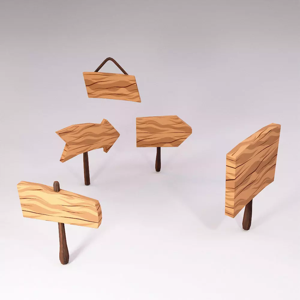 Sign boards low poly 3d model set 3 Low-poly 3D model_0