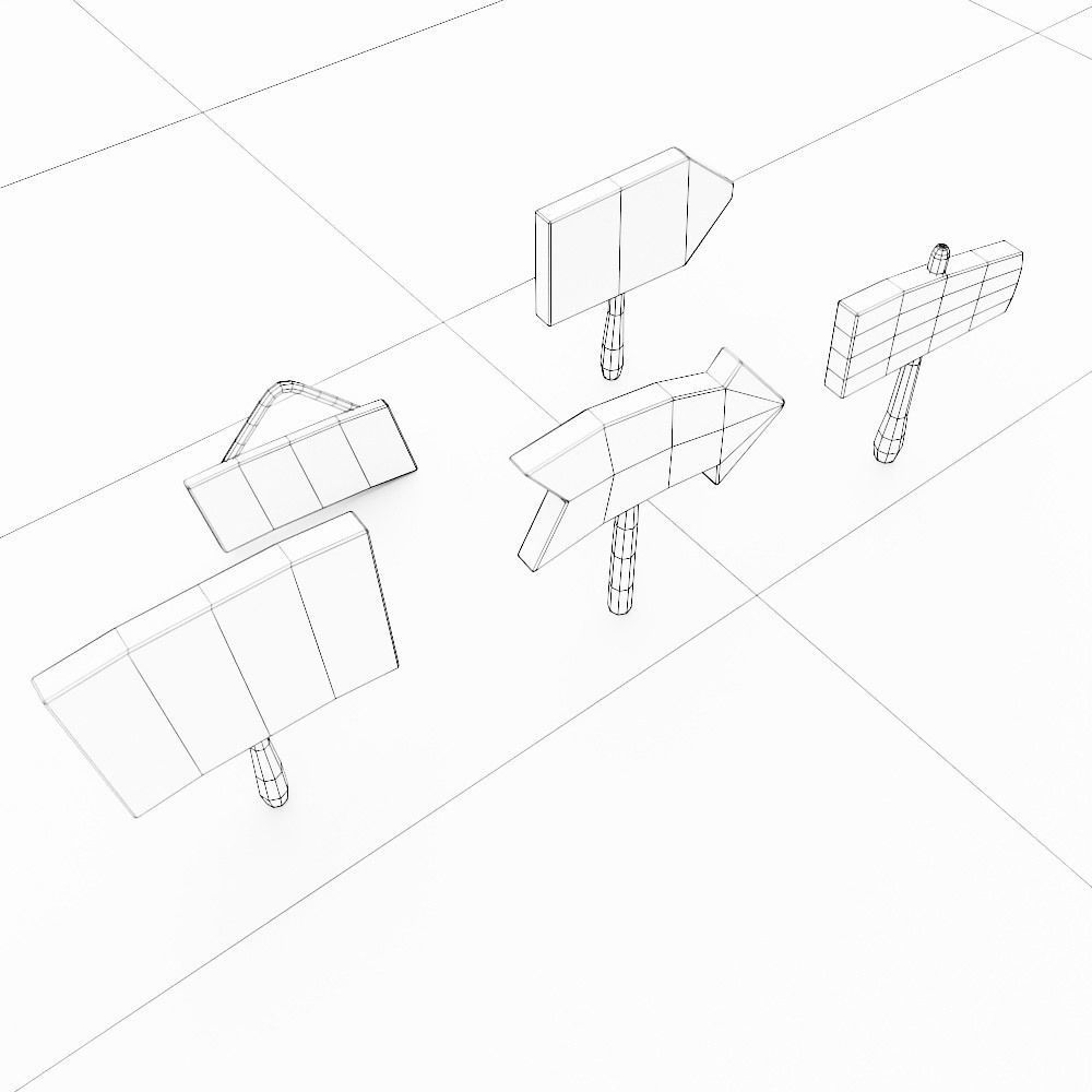 Sign boards low poly 3d model set 3 Low-poly 3D model_6