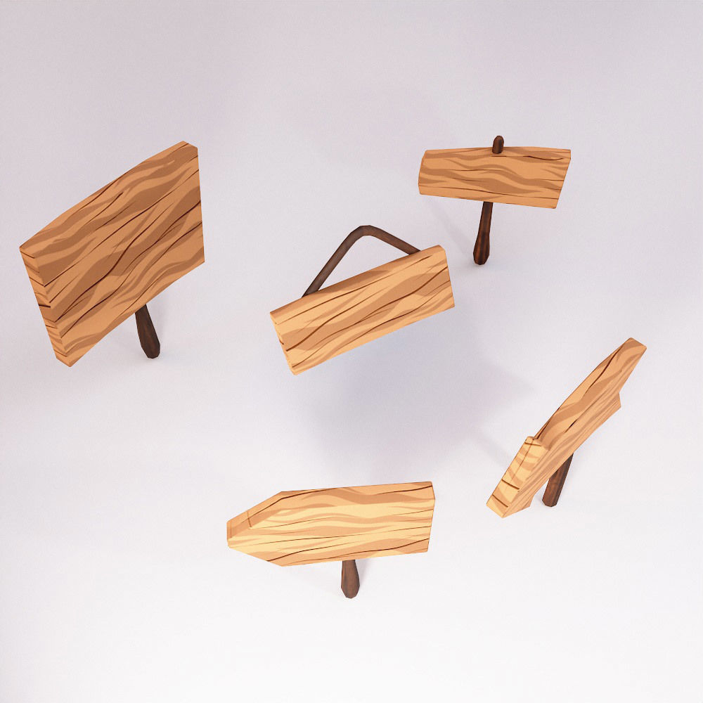 Sign boards low poly 3d model set 3 Low-poly 3D model_2