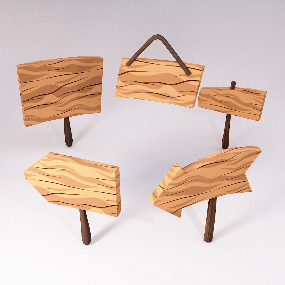 Sign boards low poly 3d model set 3 Low-poly 3D model_3