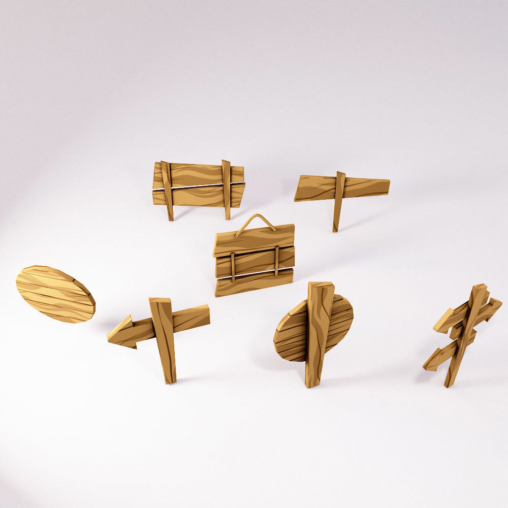 Sign boards low poly 3d model set 4 Low-poly 3D model_2