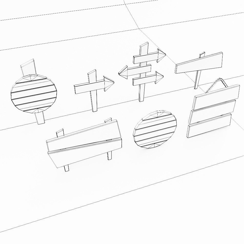 Sign boards low poly 3d model set 4 Low-poly 3D model_8