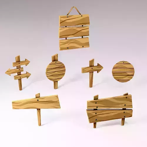 Sign boards low poly 3d model set 4