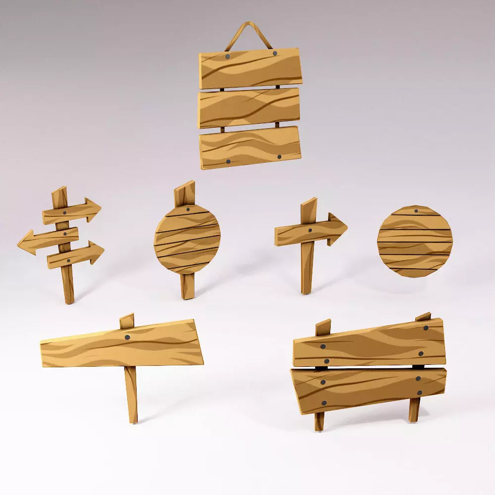 Sign boards low poly 3d model set 4 Low-poly 3D model_0