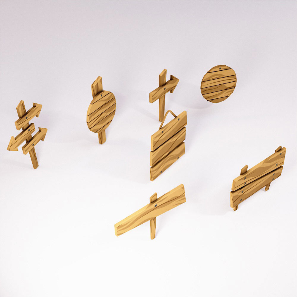 Sign boards low poly 3d model set 4 Low-poly 3D model_4