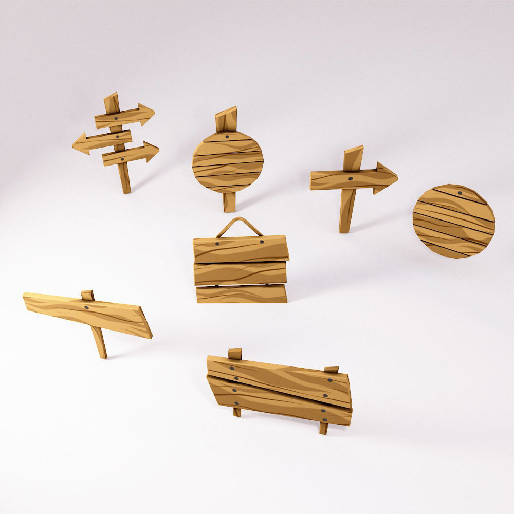 Sign boards low poly 3d model set 4 Low-poly 3D model_1