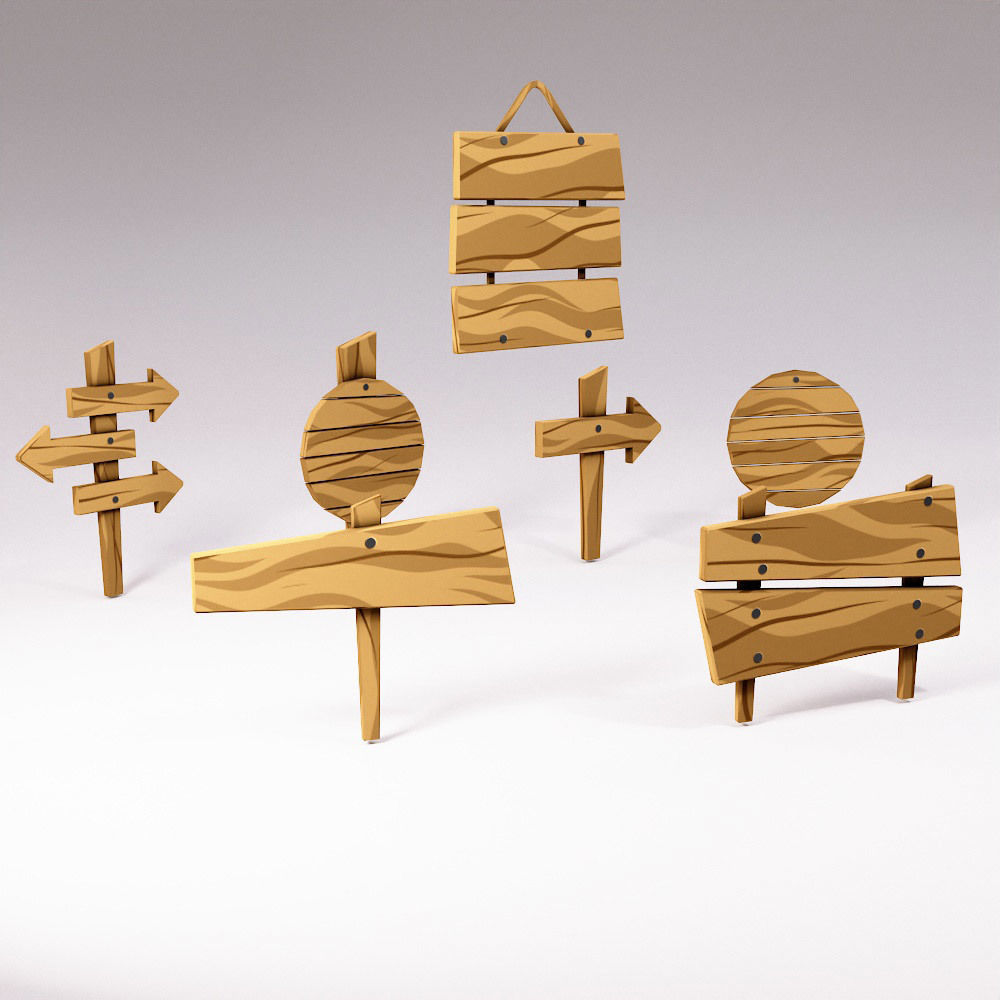 Sign boards low poly 3d model set 4 Low-poly 3D model_3