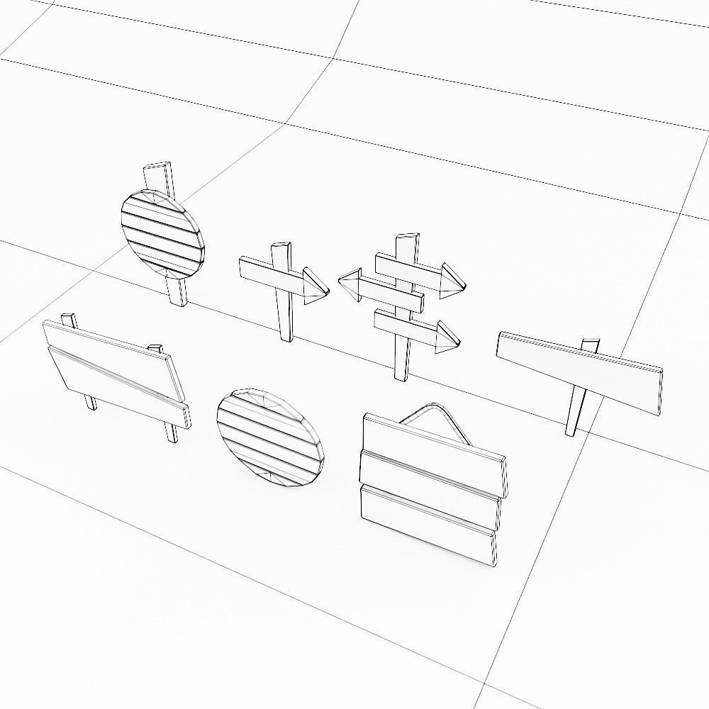 Sign boards low poly 3d model set 4 Low-poly 3D model_6
