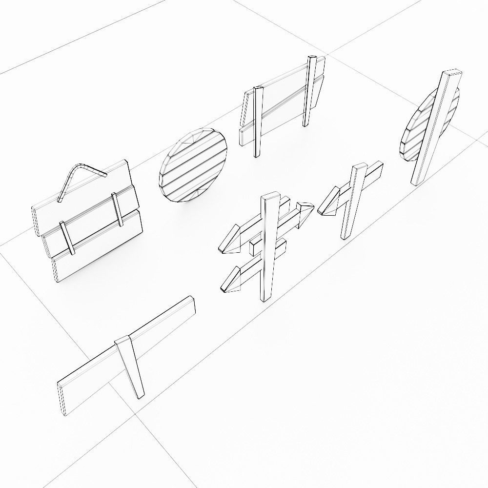 Sign boards low poly 3d model set 4 Low-poly 3D model_7