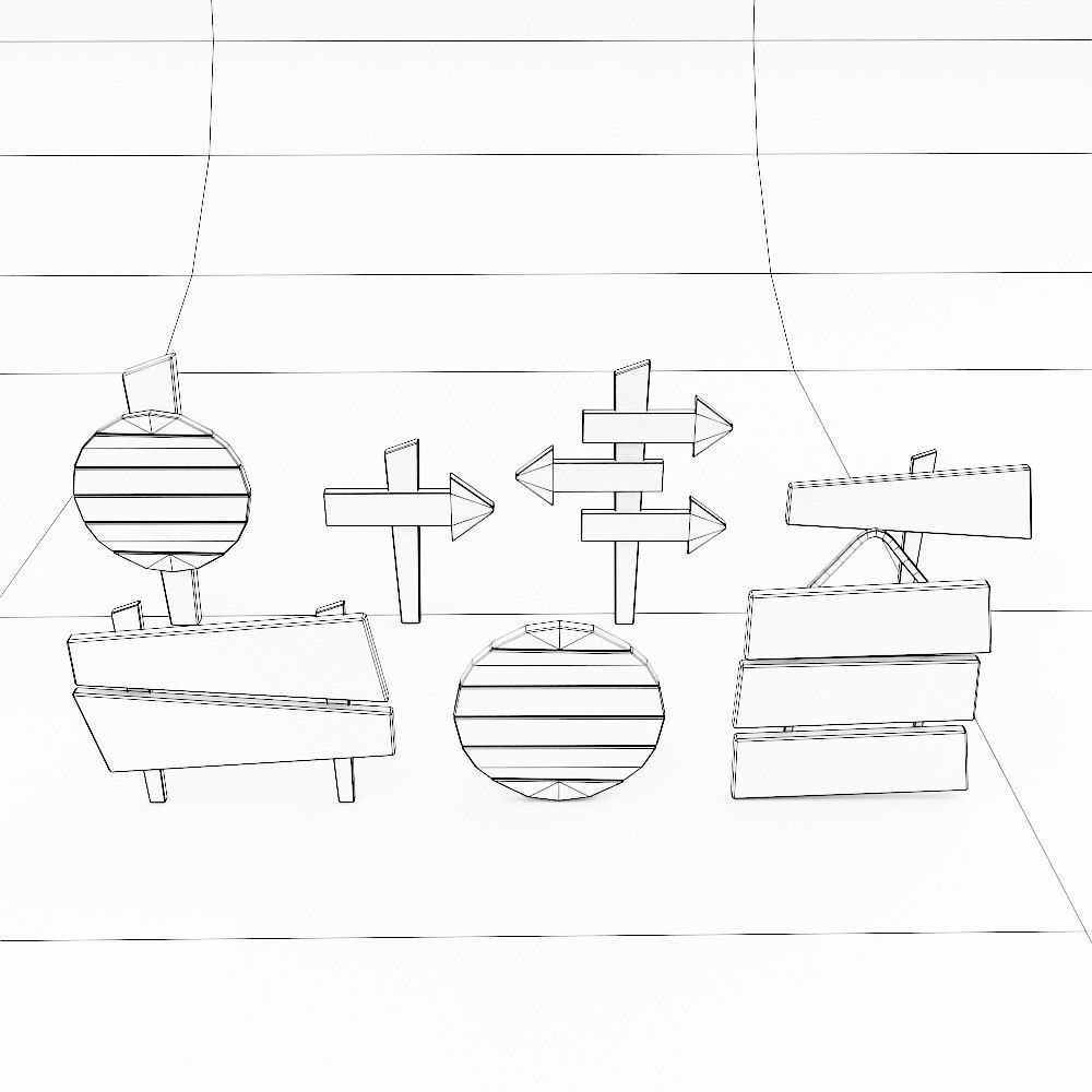 Sign boards low poly 3d model set 4 Low-poly 3D model_5