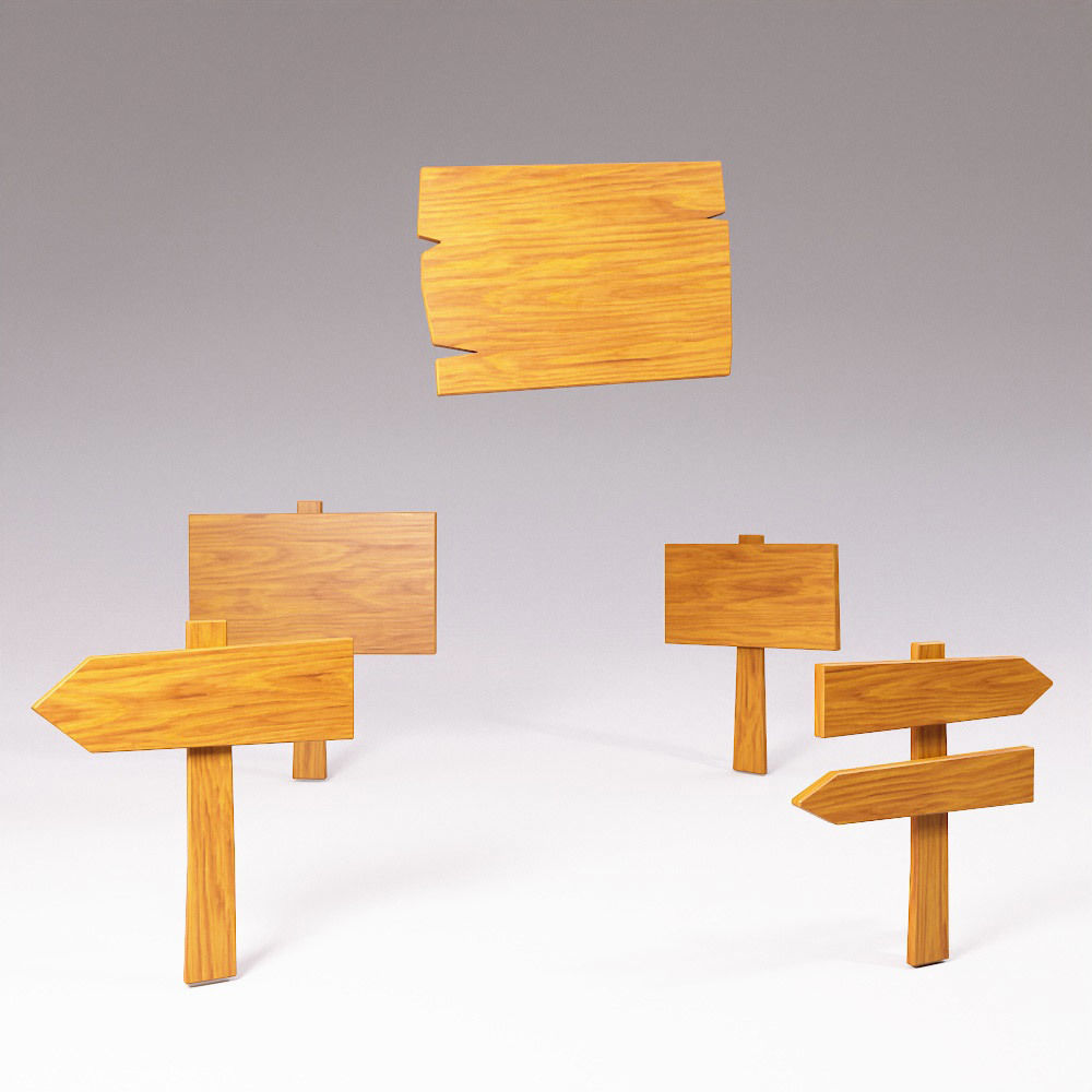 Sign boards low poly 3d model set 6 Low-poly 3D model_1