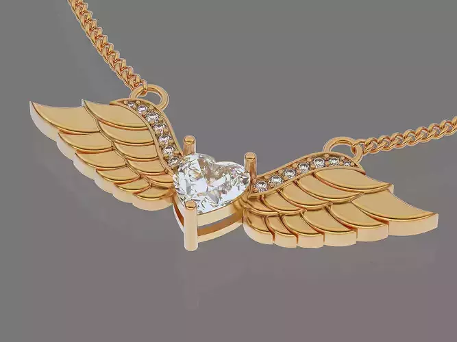 Heart wings pendant  gold jewelry printable 3D model