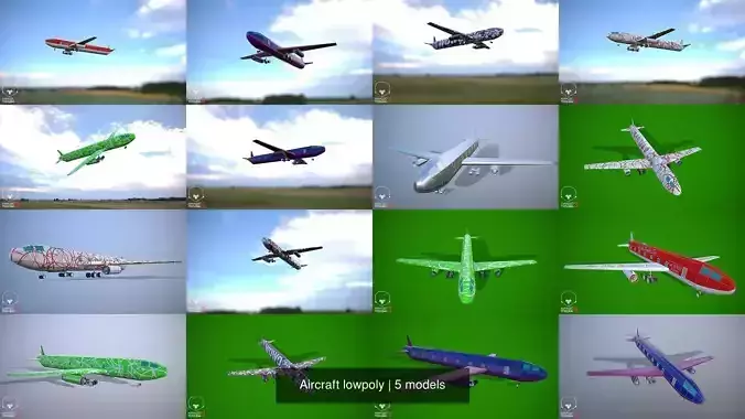 Aircraft lowpoly airplane flying in sky