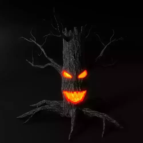 Spooky tree with glowing mouth low poly 3d model 1