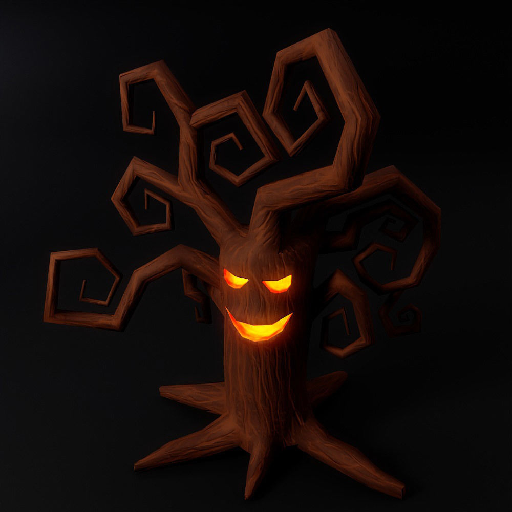 Spooky tree with glowing mouth low poly 3d model 2 Low-poly 3D model_1