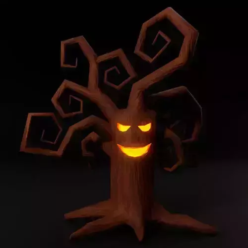 Spooky tree with glowing mouth low poly 3d model 2