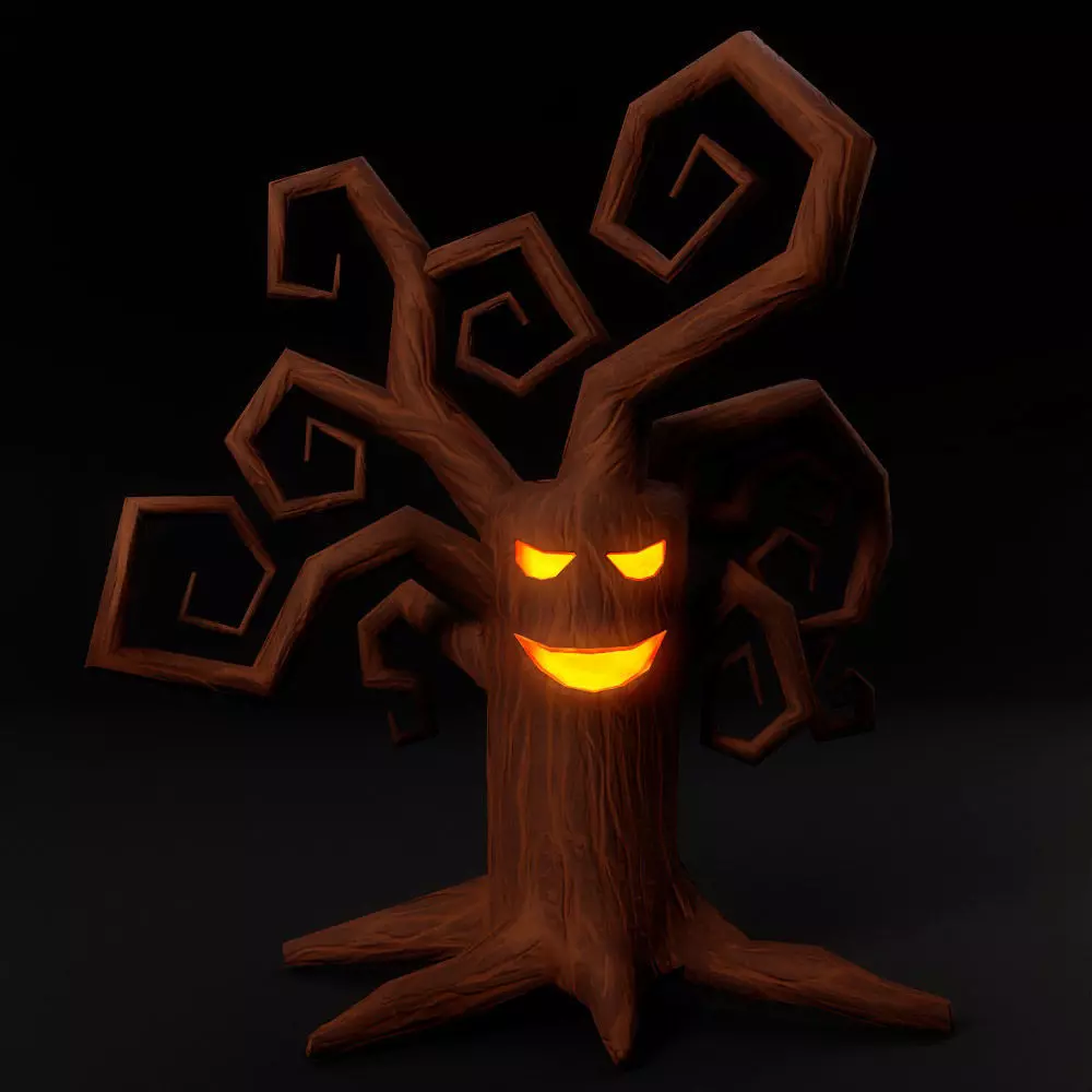 Spooky tree with glowing mouth low poly 3d model 2 Low-poly 3D model_0