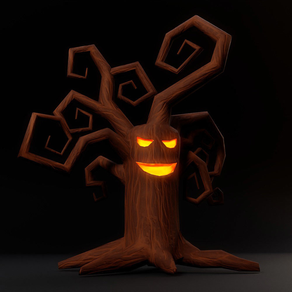 Spooky tree with glowing mouth low poly 3d model 2 Low-poly 3D model_2