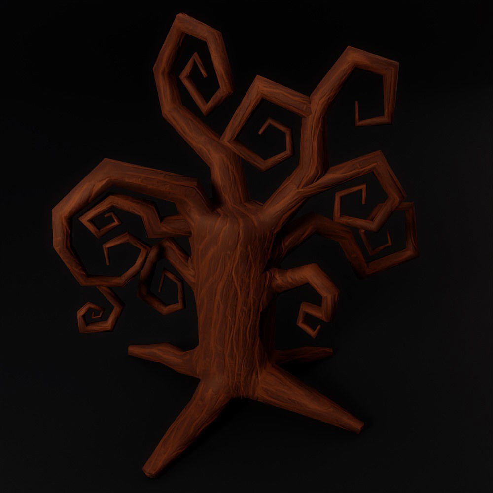 Spooky tree with glowing mouth low poly 3d model 2 Low-poly 3D model_4