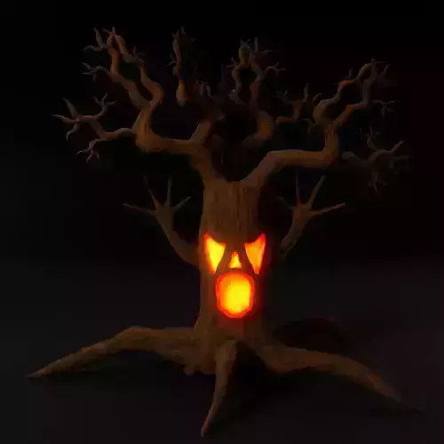 Spooky tree with glowing mouth low poly 3d model 3
