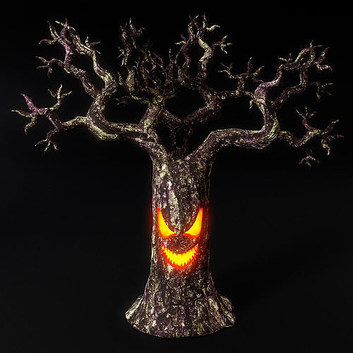 Spooky tree with glowing mouth low poly 3d model 4 3D model