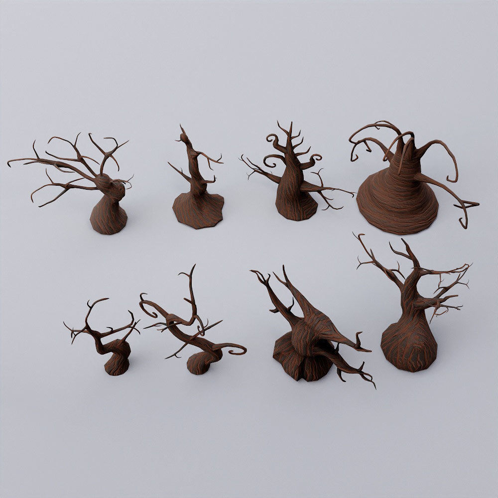 Spooky trees low poly 3d model bundle Low-poly 3D model_1