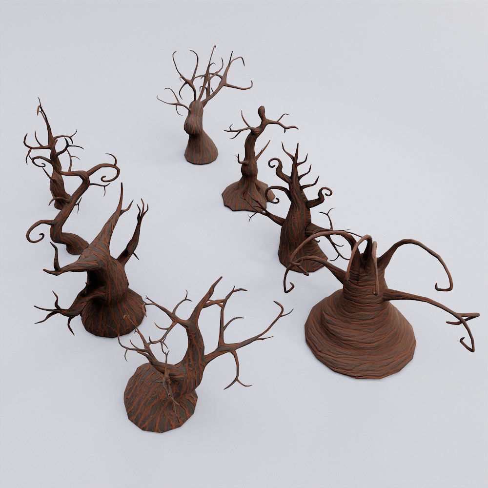 Spooky trees low poly 3d model bundle Low-poly 3D model_2