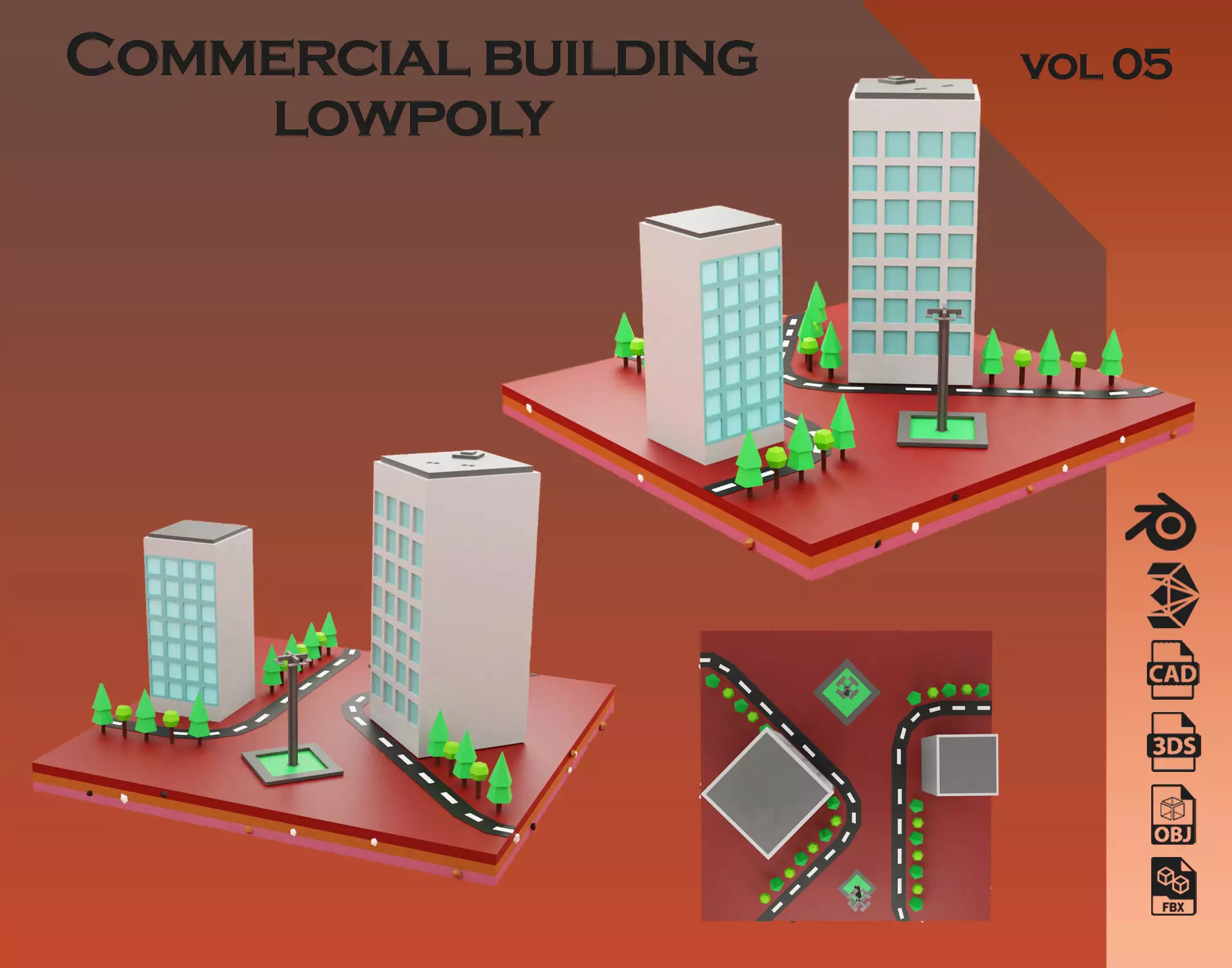 Commercial building Low poly Vol 05 Low-poly 3D model_0
