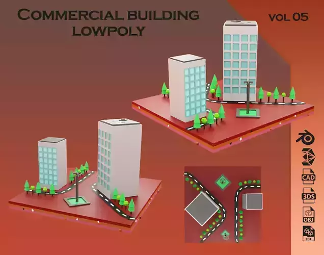 Commercial building Low poly Vol 05 Low-poly 3D model