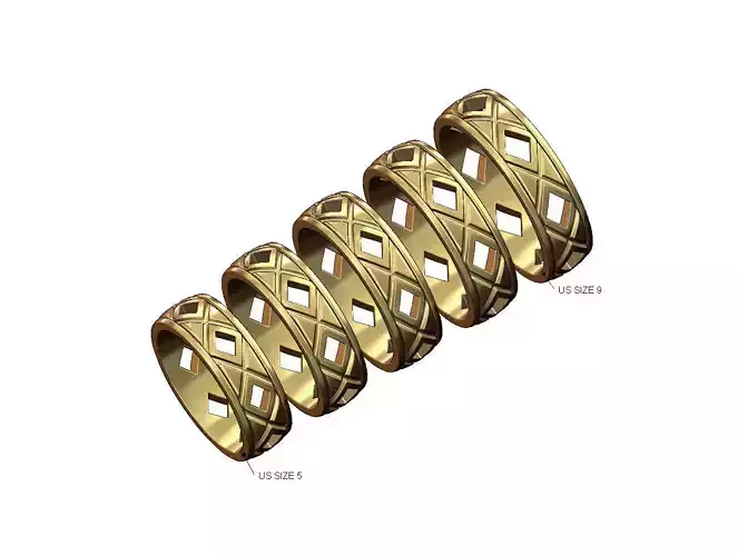 Open work cross diamond engraving band US sizes 5to9