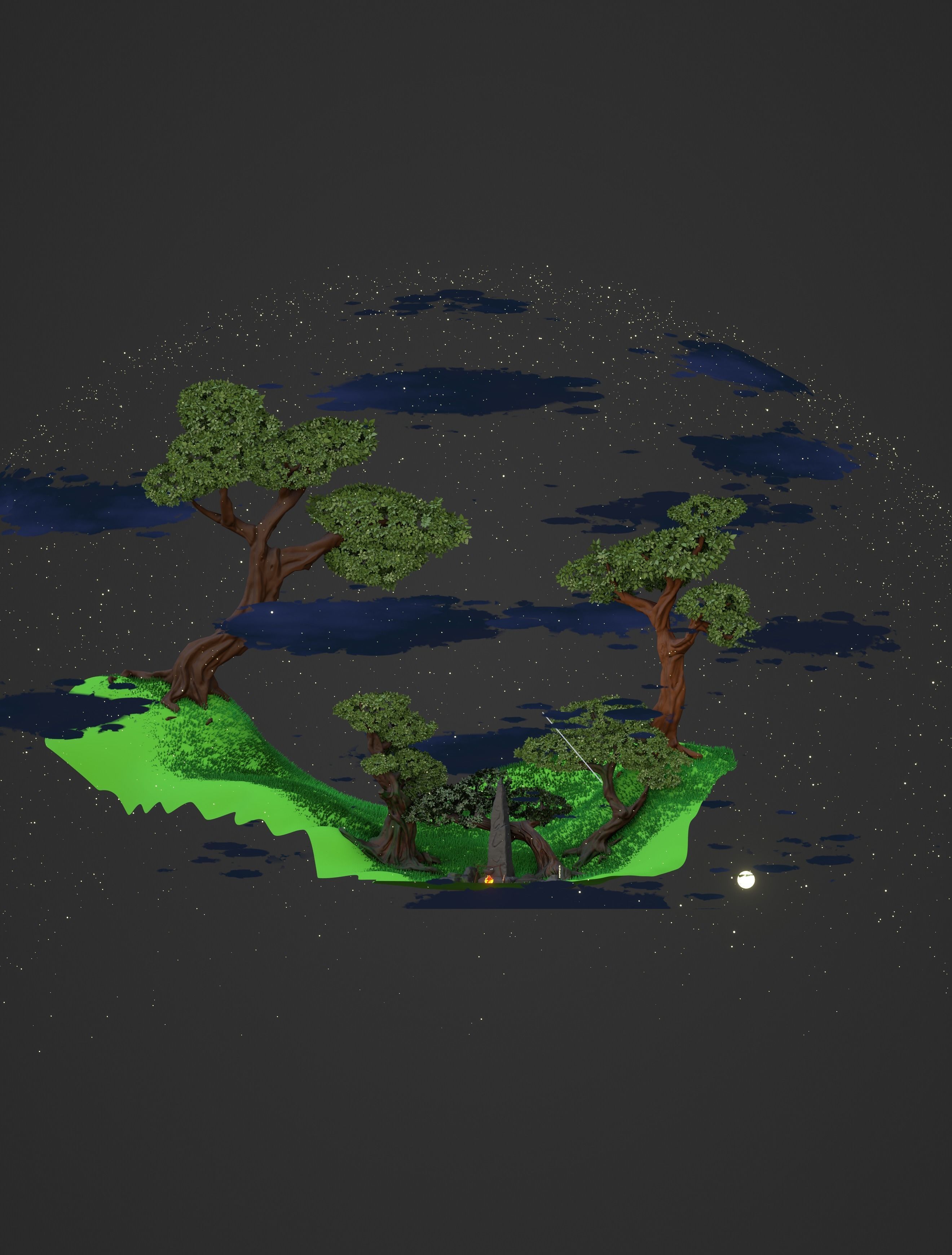 Cartoon Forest - trees grass plant and rocks LOW-POLY 3d model Low-poly 3D model_4